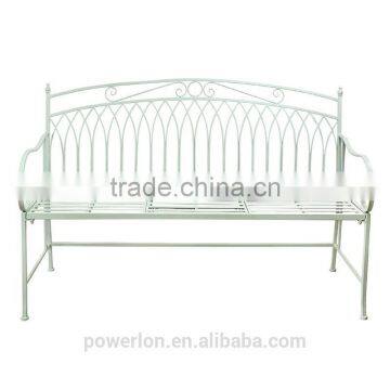 POWERLON Vintage Blue Iron Metal Bench with Small Table Outdoor Patio Benches