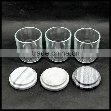 Chinese supplier small round glass candle holder with marble lid 90ml