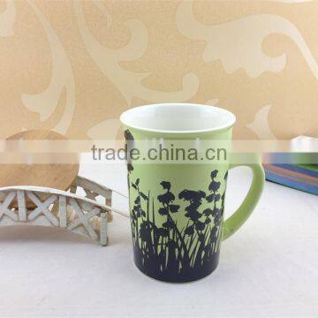 Green Color Glazed Ceramic Mug Cup With Wood Lid