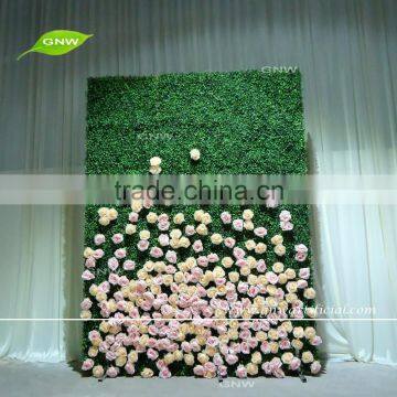 GNW FLW1606004 wedding artificial boxwood and silk rose flower wall for decoration