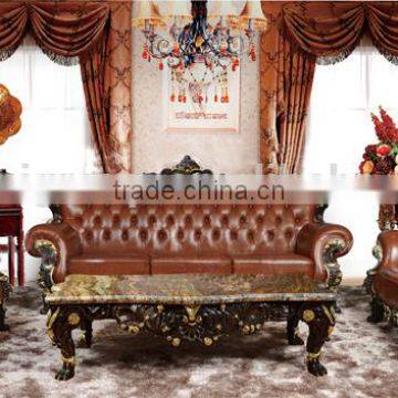 Luxury copper carving leathre sofa set for villa