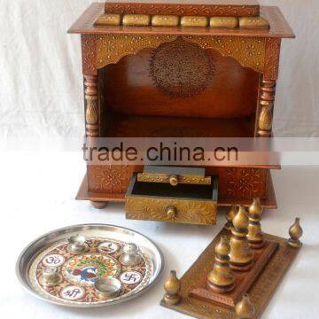 Hand Painted Copper Finish Mini Wooden Temple With 1 Drawer photo-5