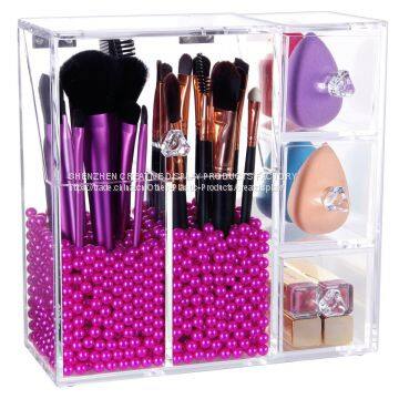 Acrylic Brush Holder Lipstick Puff Drawer Dustproof Box