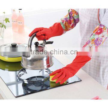 Red Rubber Gloves Sleeve Protectors Keep Dry Washing Up Dishes Kitchen Cleaning photo-2