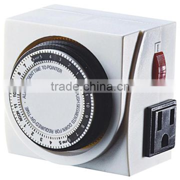 Easy-operation small 24 Hours mechanical timer with switch & two side outlets