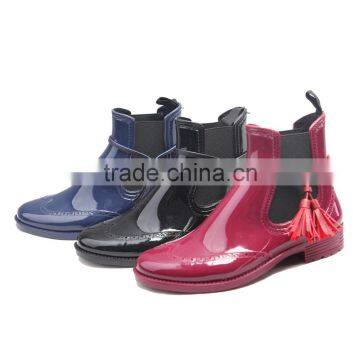 unique decoration shiny Red black navy chelsea rain boot women
