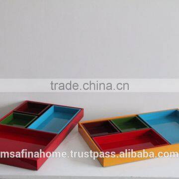 Set of 4 nested colored lacquer serving tray