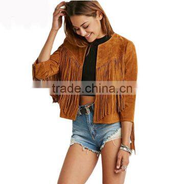 HAODUOYI Women Faux Suede Coat Vintage Fringe Jackets Cool Tassel Women For Wholesale photo-6