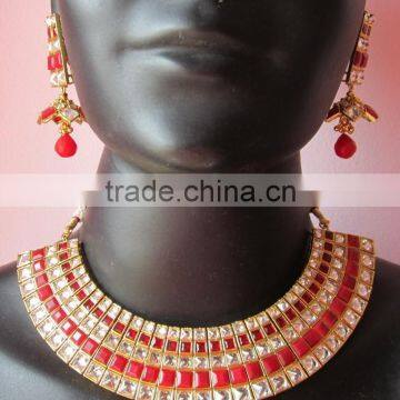 Crystal Ruby Bollywood Necklace Jhumka EARRING Set photo-5