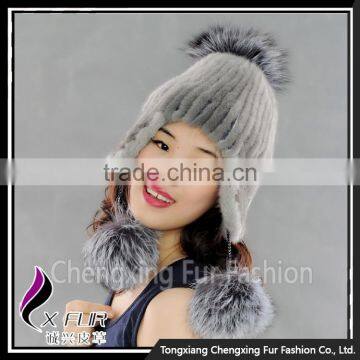 CX-C-42D Classic Real Mink Fur Customs Hats With Pom Poms photo-2