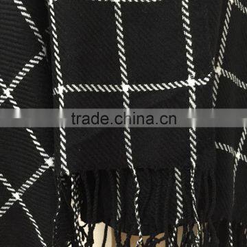 Acrylic Plaid Shawl Scarf Black and White photo-3