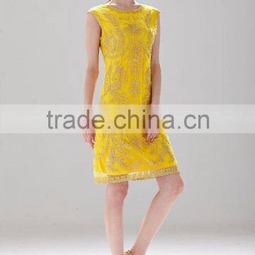 A-Line Neck Design Shinny Gold Ladies Casual Slim Fashion Dress With Zipper Black SR-D9789 photo-2