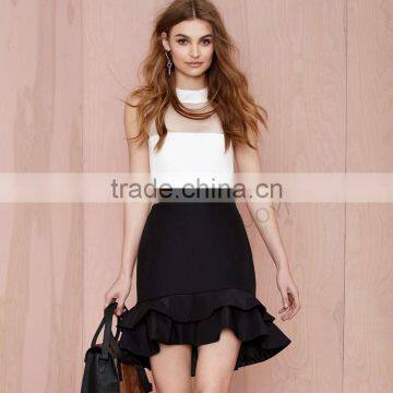 MGOO 2016 New Arrival Women Black Mermaid Skirts Fashion Hi Low Ruffles Office Suit Ladies 15144A010 photo-4