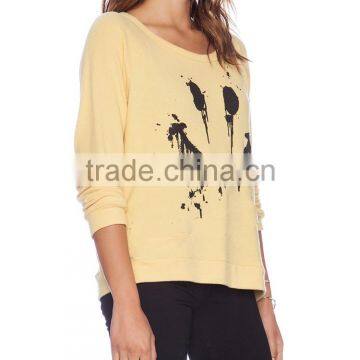 Custom Comfortable Women Smiling Face Printed Loose Fit Sweatshirt With Long Sleeve photo-3