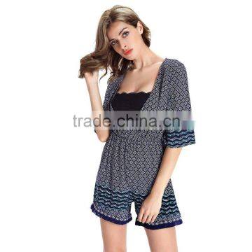 Vintage Floral Casual Style Plus Size Xxxl Women Clothing Playsuit Rompers v Neck