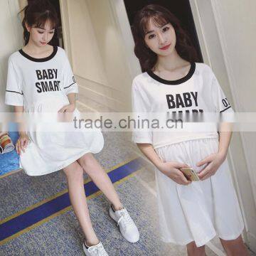 zm10518a 2016 cotton maternity clothes white maternity dress short sleeve nursing dress