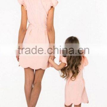 High Quality Pink Ruffles Sleeves Mommy And Baby Matching Short Frock Designs Dress Women Casual photo-3