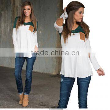 Euramerican casual style cotton montage long sleeve fat women t shirt