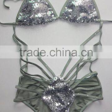 M861 Runwaylover2016 Ladies Sexy Paillette Sequins Split Bikini Swimwear photo-3