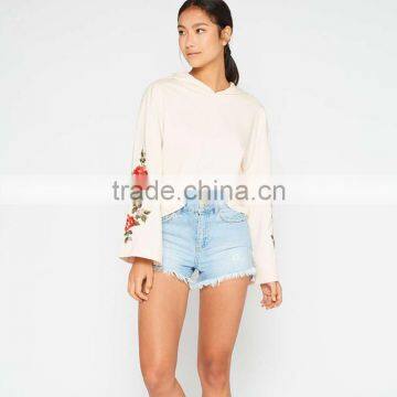 Relaxed Fit Cotton Clothing Kimono Sleeve Embroidered Hoodie for Women photo-3