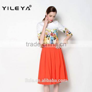 Hot Sell o Neck Floral Half Sleeve Latest Skirt and Blouse for Women photo-5