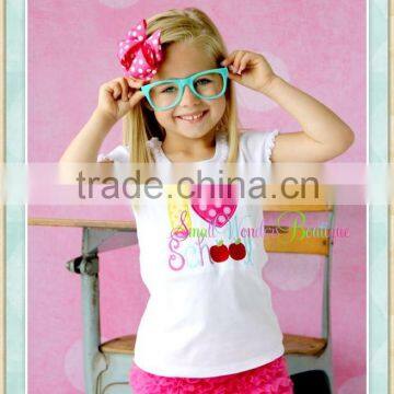 back to school outfit lace sleeve white print top and red wool sweat shorts sets kids