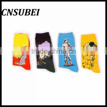 European and American Painting Pattern Retro Literary Personality Cotton in Tube Socks photo-2
