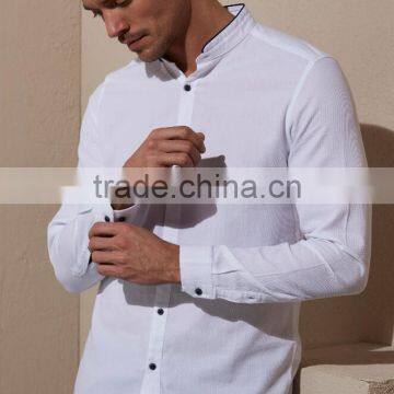 White Skinny Long Sleeve Men Casual Shirt