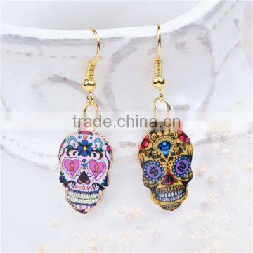 New Fashion Cheap Gold Plated Multicolor Halloween Sugar Skull Earrings photo-2