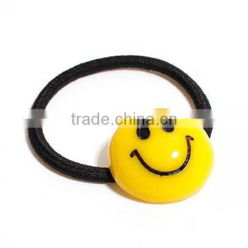 Resin Enamel Hair Ties Round Yellow Emoji Smiley Pattern Pattern Ponytail Hair Band