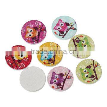 Wood Cabochon Round At Random Owl Halloween Pattern 20.0mm, 100 PCs