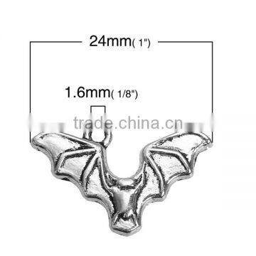 Zinc Based Alloy Halloween Charms Bat Animal Antique Silver Hollow 24mm x 15mm photo-2