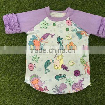 baby girl 100% cotton floral cute 3/4 sleeves raglan icing shirts wholesale boutique children clothing