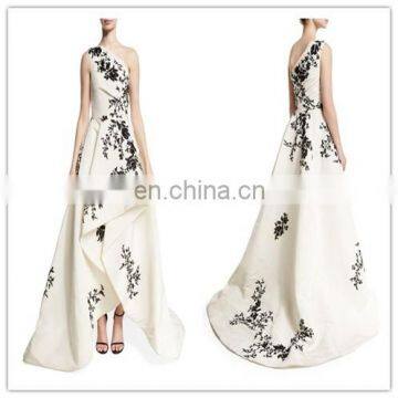 Hot sale Elegent One Shoulder Floral Embroidered faille long evening dress with asymmetrical hem design