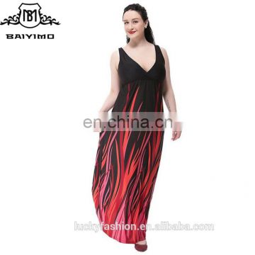 2016 BAIYIMO Womens Strap Deep V Neck Elegant Boho Maxi Print Dress Plus Size