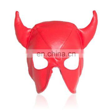 Sex Bondage Devil Hood Half Head PU Leather Mask Sexy Adult Novelty Product