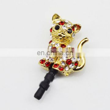 Funny cat decorated wholesale mobile earphone cell phone anti dust plug MCD-0075