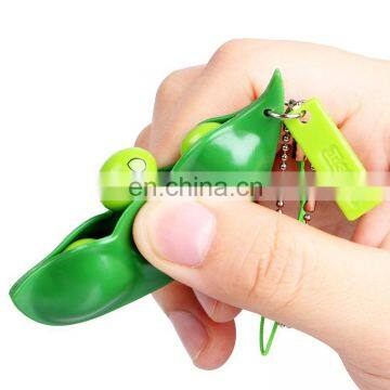Fidget Toys Squeeze-a-Bean Edamame Keychain Keyring Extrusion Bean Pea Soybean Stress Relieving Chain Phone Pendants Fidget Bean