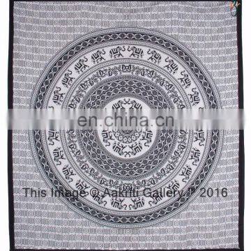 Wall Hanging Tapestry Black And White Queen Size 5 Lane Handmade Tapestry For Sale 92x82 Cotton Indian Tapestry