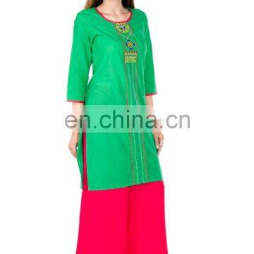 100% Cotton Made Round Neck With Intricate Embroidery at Front Kurti for Woman photo-5