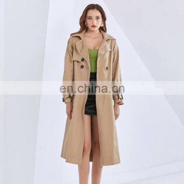 TWOTWINSTYLE Patchwork Buttons Women's Trench Coat Lapel Collar Long Sleeve Lace Up High Waist Slimming photo-3