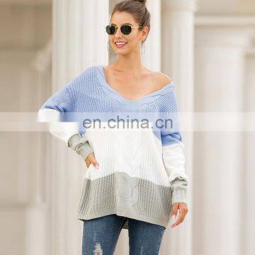 Girls Stylish Deep V Neck Drop Shoulder Colors Computer Knitted Women Loose Fit Pullover Sweater photo-5