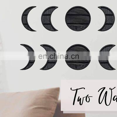 Black Wooden Crescent Moon Shelf Set Moon Decor Crystal Display Wood Shelf photo-2