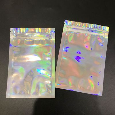 cosmetic packaging bag clear brush handle cosmetic microfiber beauty blender holographic mylar bag