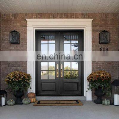 Apartment Custom French Design North American Metal Frame Kick Plate Tempered Safety Glass Exterior Modern Iron Front Doors photo-3
