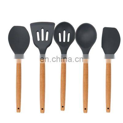 Beech handle silica gel kitchen appliance set kitchen utensils 5 pieces non-stick pan spade silica gel kitchen appliance