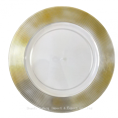 Golden Round Edge Clear Plastic Table Charger Plates Wedding Wholesale Festival Supplies Dinner Plate photo-4