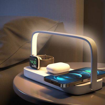 Smart Mobile Phone Chargers wireless charging station 3 in 1 dimmable LED Lamp wireless charger for iPhone android charger
