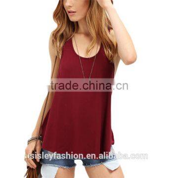 Sexy Summer Style Top 2016 New Arrival Women Casual Tops Open Back Burgundy Twist Back Flowy Tank T004