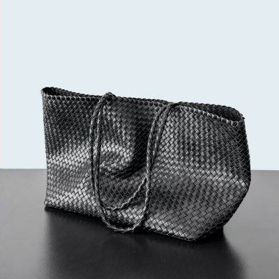 Retro Handwoven Basket Bag Beach op Handbag Soft Handle Artistic Sle Casual ex Basket Ape Mid Size Stripe Pattern photo-2